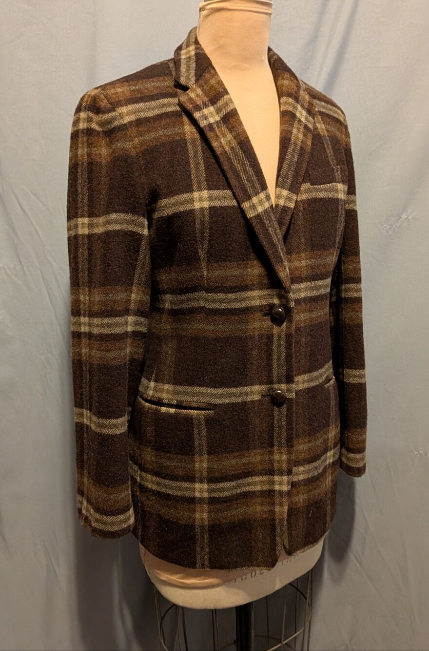 Y2K Lauren Ralph Lauren Brown Plaid Blazer Jacket 100% Lambswool Equestrian Sz 6 - Picture 2 of 9